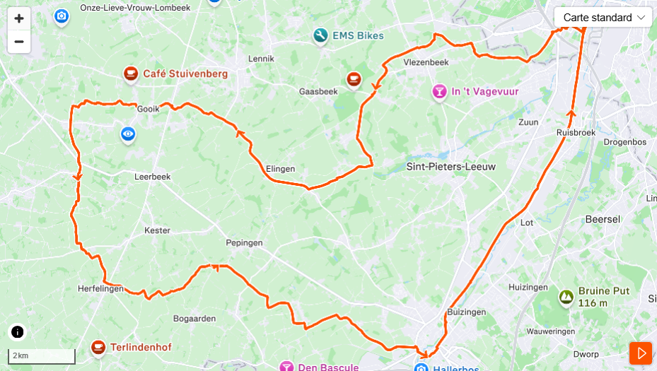 You are currently viewing <svg style="background:#81d742;fill:#000000" focusable="false" role="img" aria-labelledby="cat_76" class="category-icon" xmlns="http://www.w3.org/2000/svg" viewBox="0 0 640 512"><!-- Font Awesome Free 5.15.3 by @fontawesome - https://fontawesome.com License - https://fontawesome.com/license/free (Icons: CC BY 4.0, Fonts: SIL OFL 1.1, Code: MIT License) --><title id='cat_76'>Catégorie: Biking_FR</title><path d="M400 96a48 48 0 1 0-48-48 48 48 0 0 0 48 48zm-4 121a31.9 31.9 0 0 0 20 7h64a32 32 0 0 0 0-64h-52.78L356 103a31.94 31.94 0 0 0-40.81.68l-112 96a32 32 0 0 0 3.08 50.92L288 305.12V416a32 32 0 0 0 64 0V288a32 32 0 0 0-14.25-26.62l-41.36-27.57 58.25-49.92zm116 39a128 128 0 1 0 128 128 128 128 0 0 0-128-128zm0 192a64 64 0 1 1 64-64 64 64 0 0 1-64 64zM128 256a128 128 0 1 0 128 128 128 128 0 0 0-128-128zm0 192a64 64 0 1 1 64-64 64 64 0 0 1-64 64z"/></svg> Sortie vélo 52km (22-24km/h)